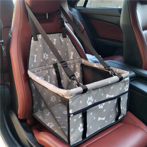 Panier de transport chat chien de luxe | Siège de voiture pour petits chiens, pliable rehausseur de voiture avec boucle de sécurité, accessoires de voyage pour voiture pour animaux de compagnie: Gray - Paw  Bone