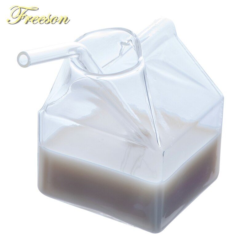 Melkeglasskopp 250ml mini melkekartong fløtekannen morsom varmebestandig glasskopp søt krystalljuice morgenkopp