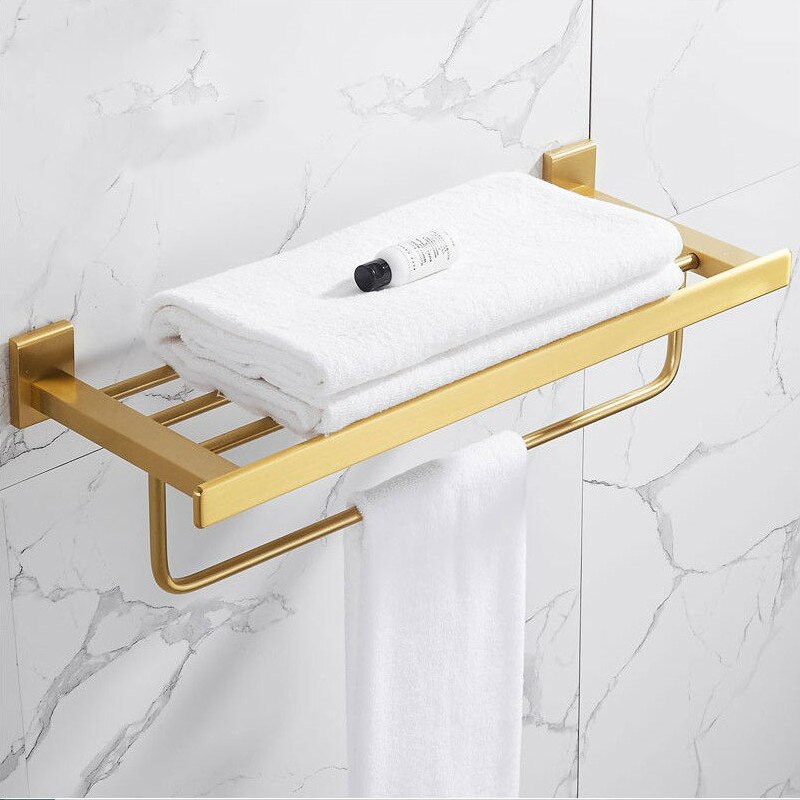 Barhroom Hardware Sets SDSN Brushed Gold Bathroom Hardware Set Space Aluminum Toilet Brusher Holder Bathroom Towel Rack Hook