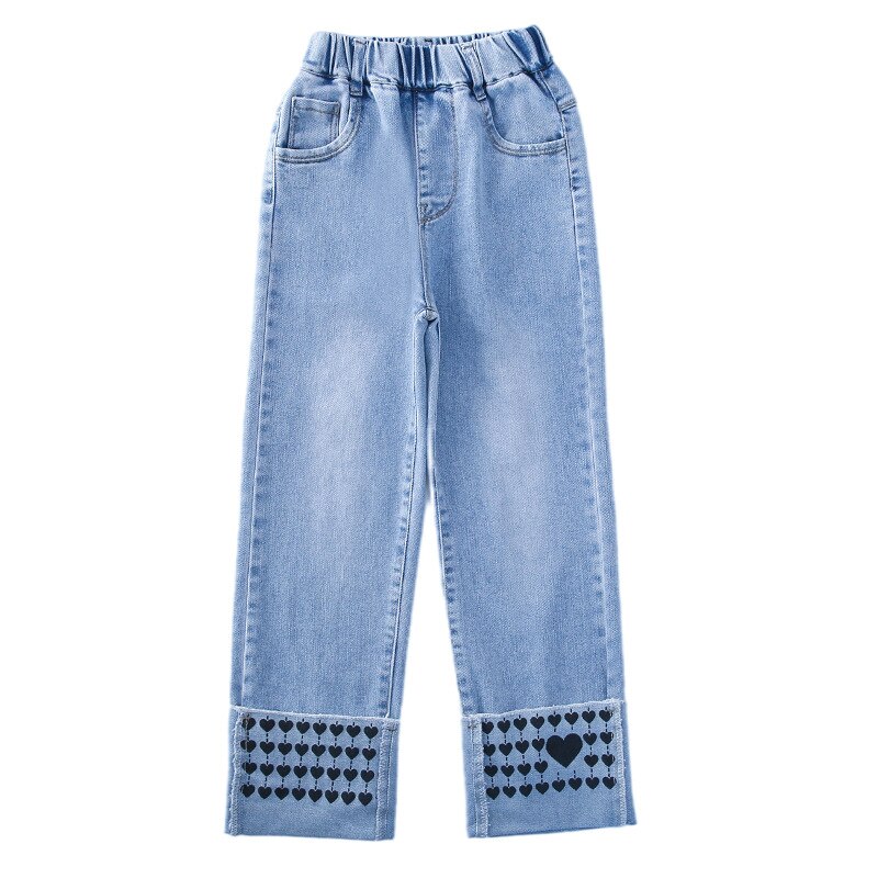 Pantalones vaqueros con estampado de amor para niñas, Jeans rectos informales que combinan con todo, ropa para niños de 12, 13 y 14 años, primavera 2022