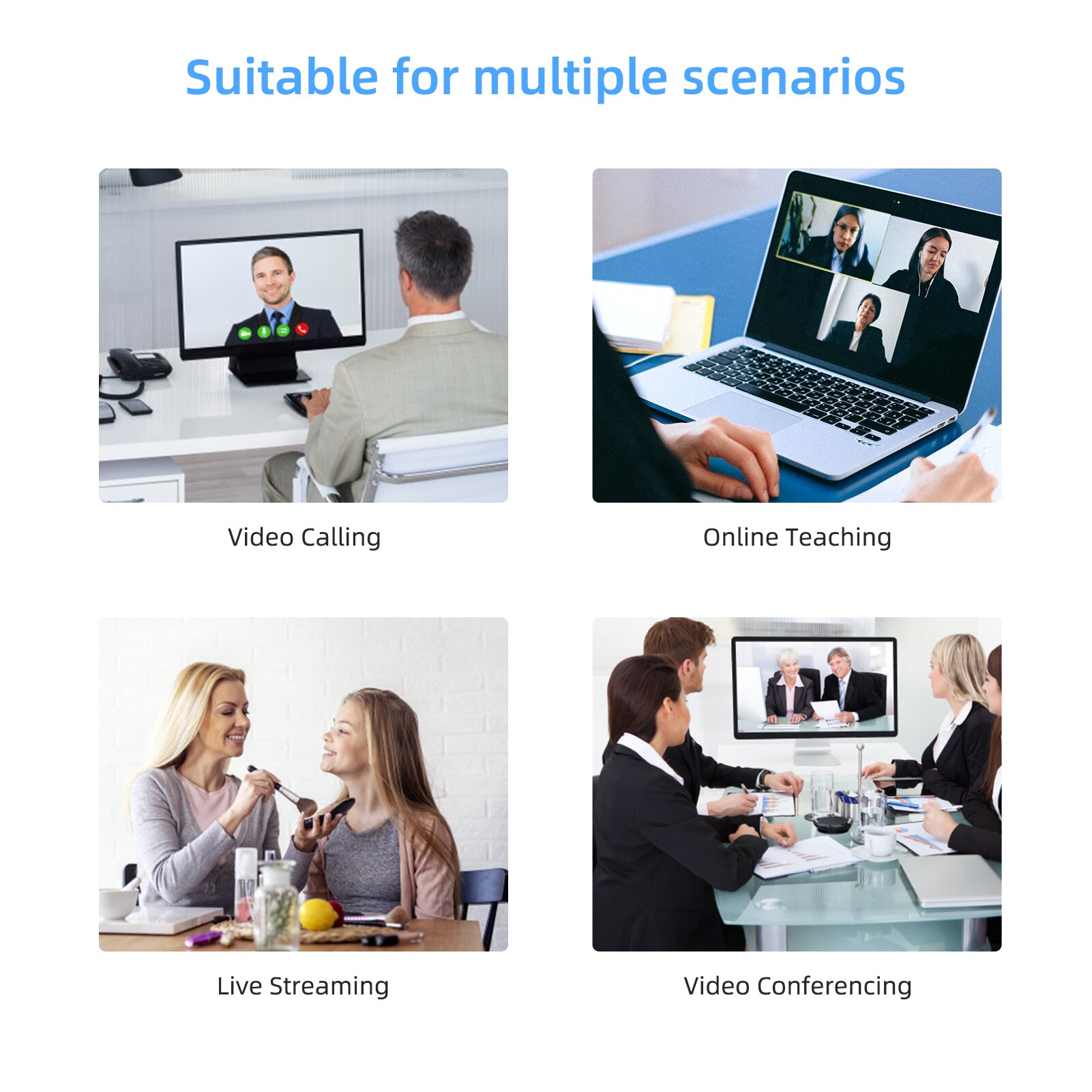 1080P Webcam Full HD Web Camera Built in Adjustable Ring Light Fixed Focus Optical Lens Microphone USB Camera Plug and Play