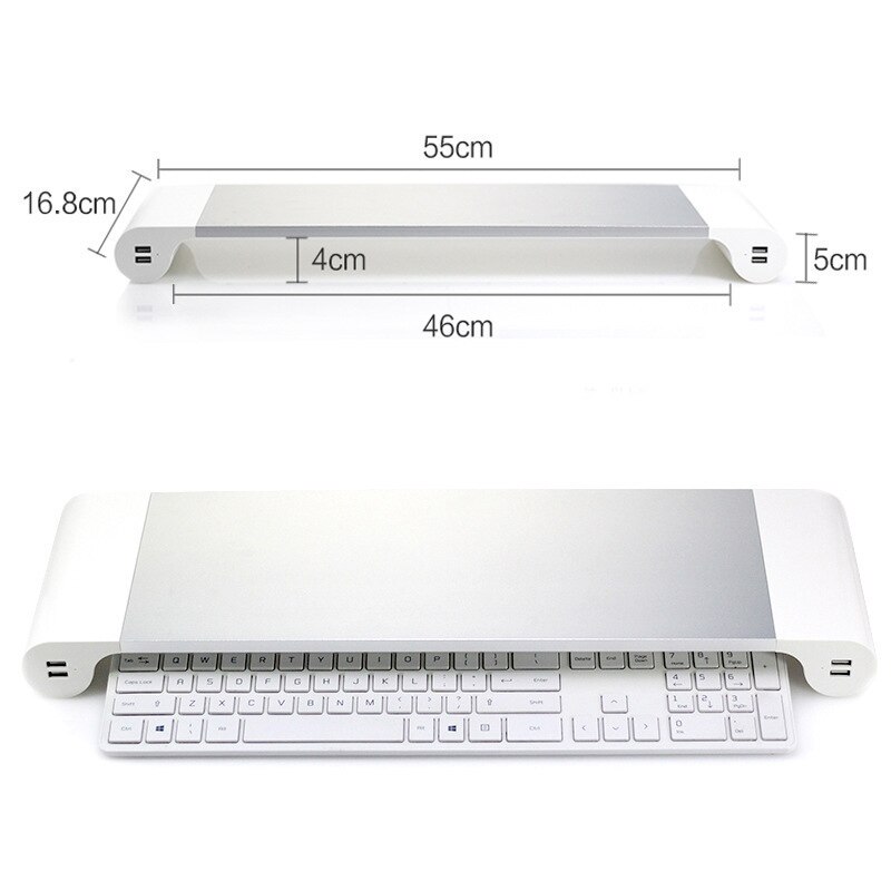 Soporte antideslizante de aleación de aluminio para Monitor de ordenador portátil, elevador de escritorio con 4 puertos, Cargador USB para MacBook