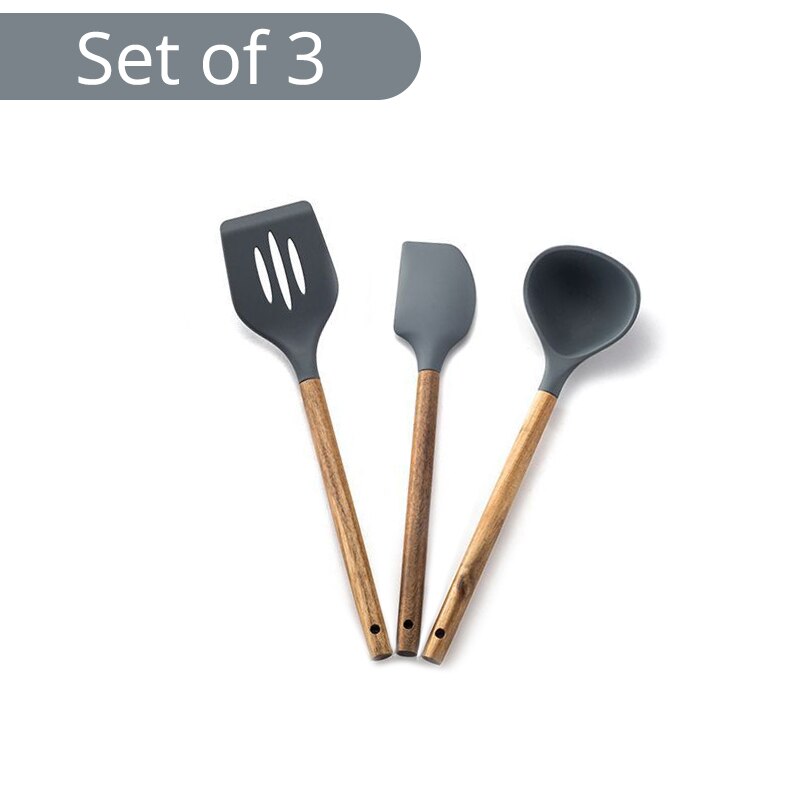 Silicone Cooking Utensil Set of 6, Nonstick Cooking Spatulas, Spoon, Strainer, Slotted Spoon, Pasta Fork, Best Kitchen Gadgets: Set of 3