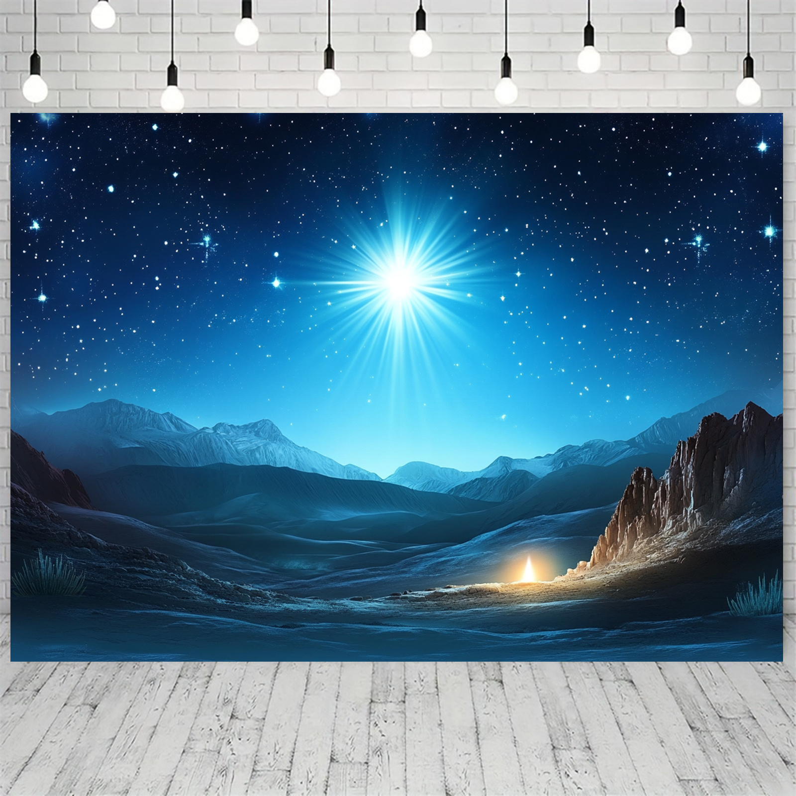 Bannière de Toile de Fond de Crèche de Noël - Étoile de Bethléem Bannière Décorative en Fibre de Polyester pour Studio Photo
