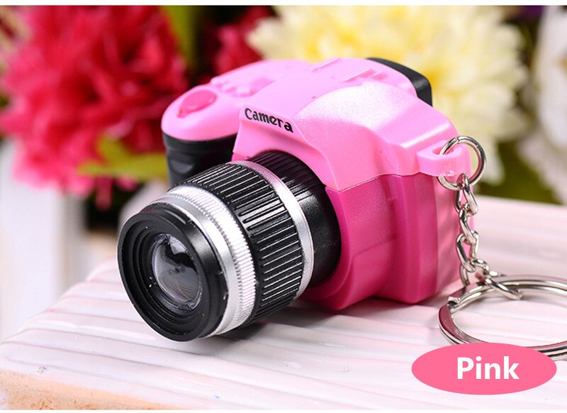 Llaveros Led de cámara creativa con sonido linterna LED cámara Digital SLR juguete LED luminoso llavero con colgante para: Pink