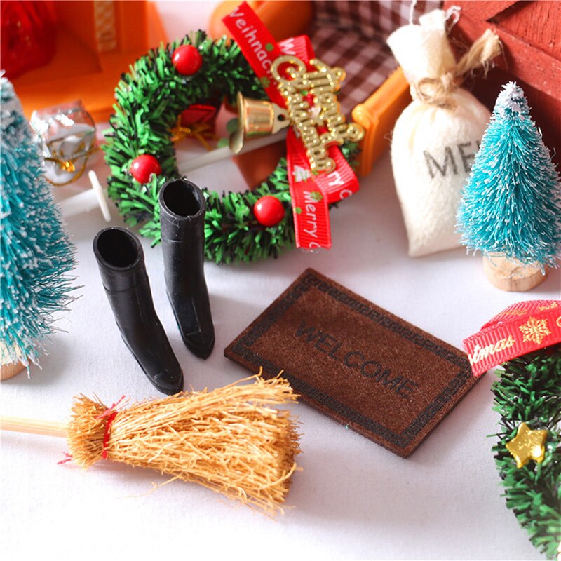 5Pcs/Set Dollhouse1:12 House Door Christmas Tree Christmas Wreath Decoration Set Decoration