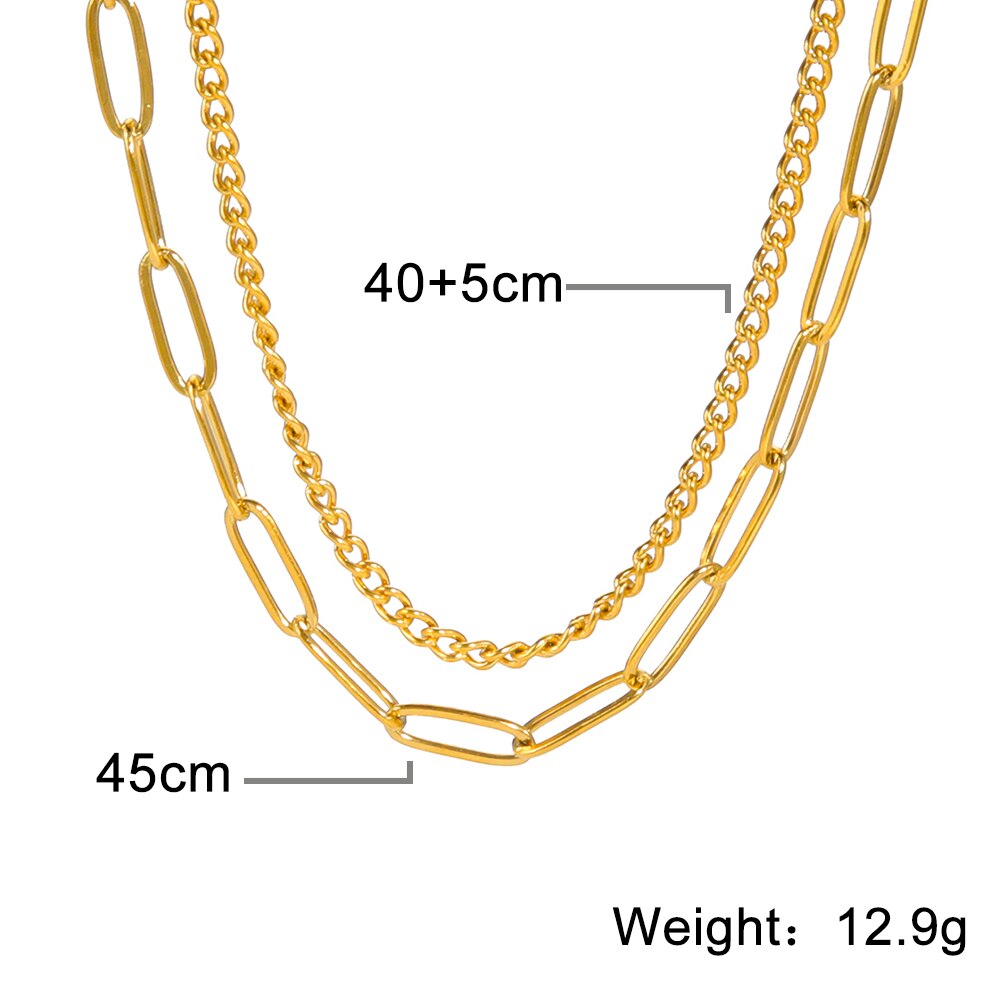 Skyrim-kleeblatt-anhänger-halskette für damen, edelstahl-büroklammer-doppelketten-halskette, schmuck zum muttertag: Doppelkette aus gold