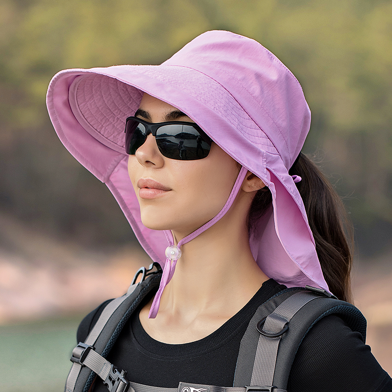 Sombrero de verano para mujer, protección UV para el cuello, visera para el sol para hombre, pesca, senderismo, chal de ala ancha, protector solar, gorra con cola de caballo undefin: Verde militar