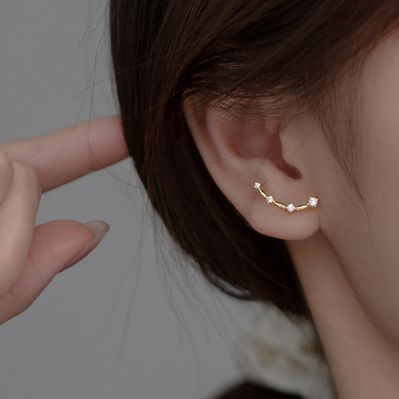 Inzatt Real 925 Sterling Zilver Zirkoon Lijn Arc 18K Gold Stud Oorbellen Voor Vrouwen Trendy Fijne Sieraden Minimalistische Accessoires