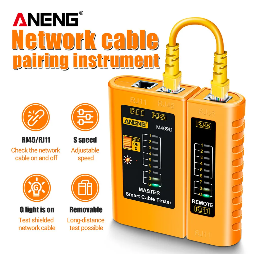 Nettverkskabeltester aneng  m469d kabel lan-tester  rj45 rj11 rj12 telefon cat 5 utp lan-kabeltester nettverksreparasjonsverktøy