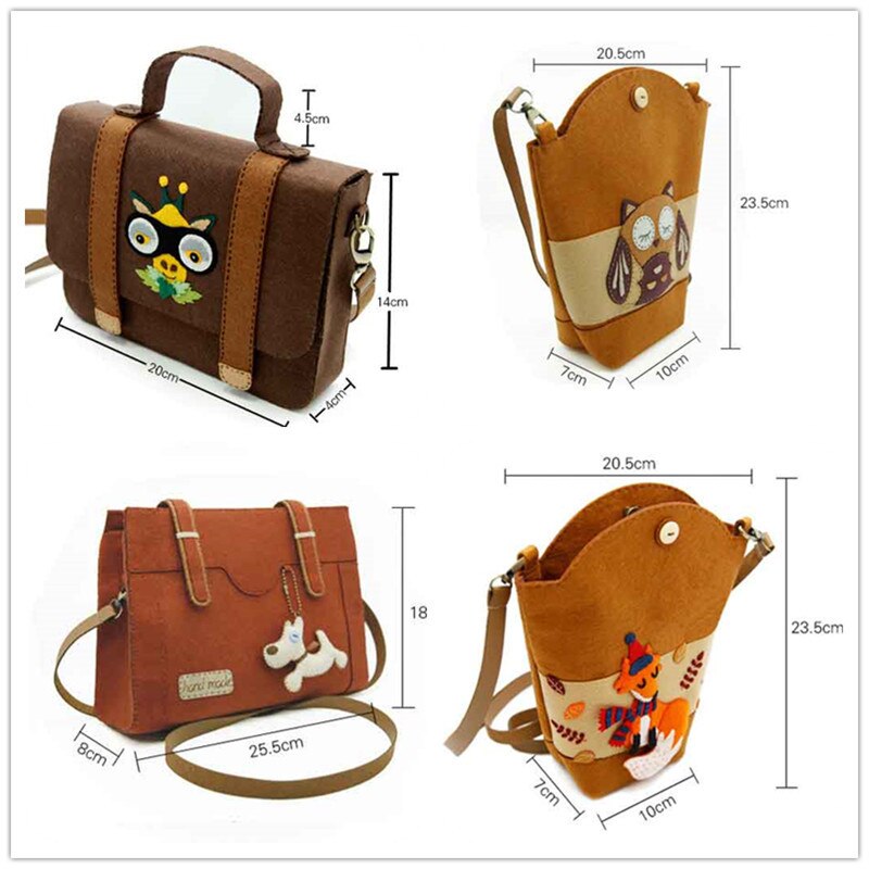 Handgjorda axelväska filt djur coach kvinnor handväskor diy paket set hantverk kit väska väska diy hantverk för barn messenger bag