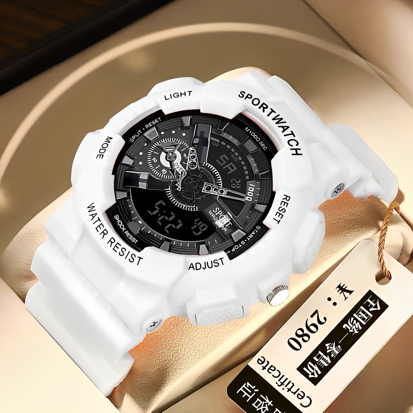 Achengy Jugend Sport Digitaluhr Männer stoßfest wasserdicht Doppel armbanduhren LED Wecker Herren uhren coole: Elfenbein