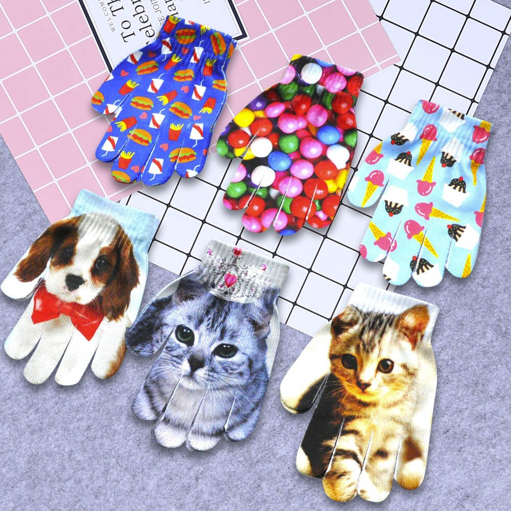 Dieren Print Winter Handschoenen Kinderen Kids Winter Warm 3D Animal Print Gebreide Kitty Pet Leuke Handschoenen Mode Варежки С Животными