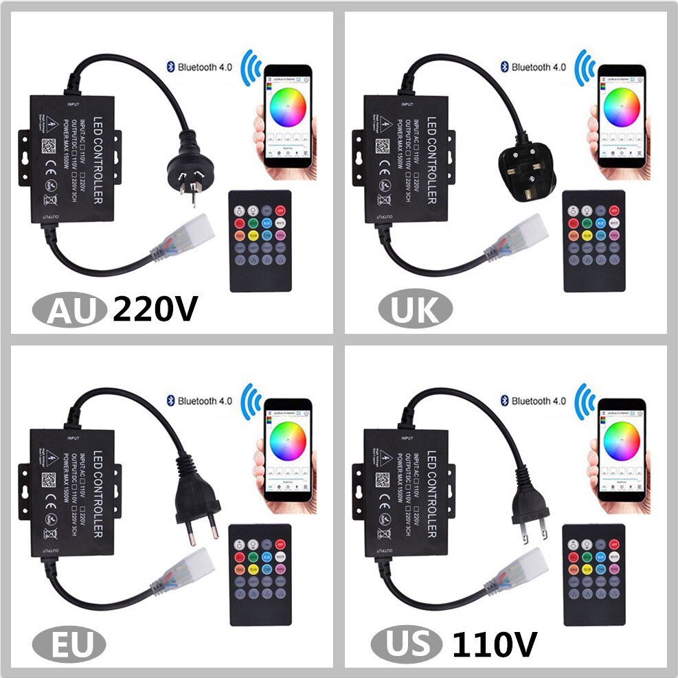 Regulador de intensidad con Bluetooth para música, 750W, 1500W, 110V, EE. UU., 220V, UE, AU, Reino Unido, 5050 V, tira de luces LED de neón, controlador con aplicación para IOS y Android