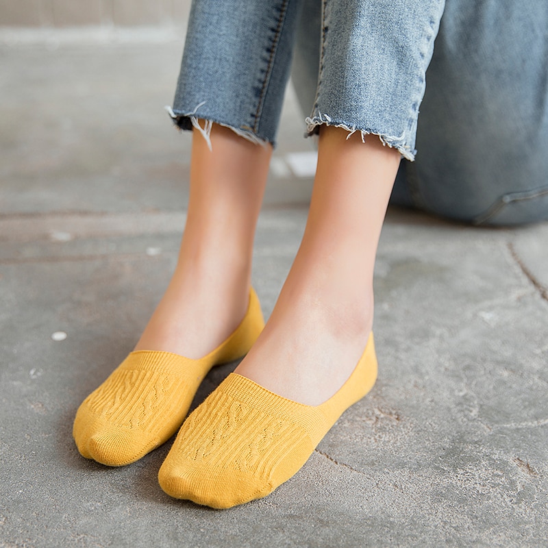 Candy Color Invisible Non-slip Low Cut Socks Women Casual Cotton Breathable Ankle Boat Socks 5Pairs