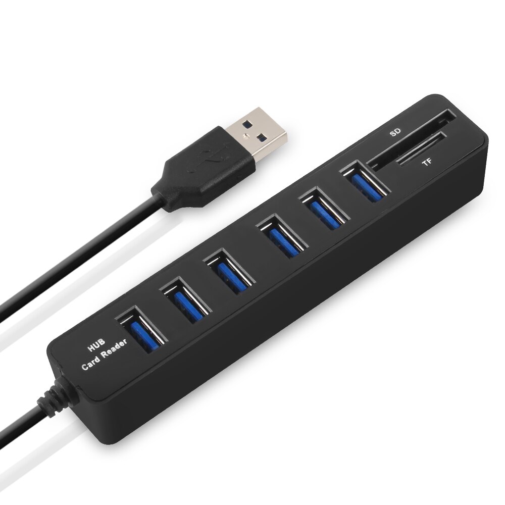 USB HUB Combo USB 2.0 HUB Multi USB Splitter Hoge Snelheid Draagbare Poorten 3/6 SD/TF Card Reader voor laptop PC Computer: 6 Ports USB Black