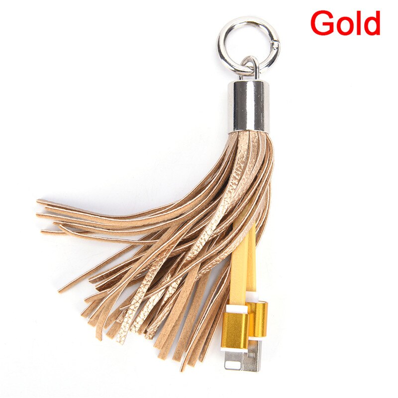 Mini USB cable phone with metal key ring data cable USB cable leather tassel key chain for iPhone