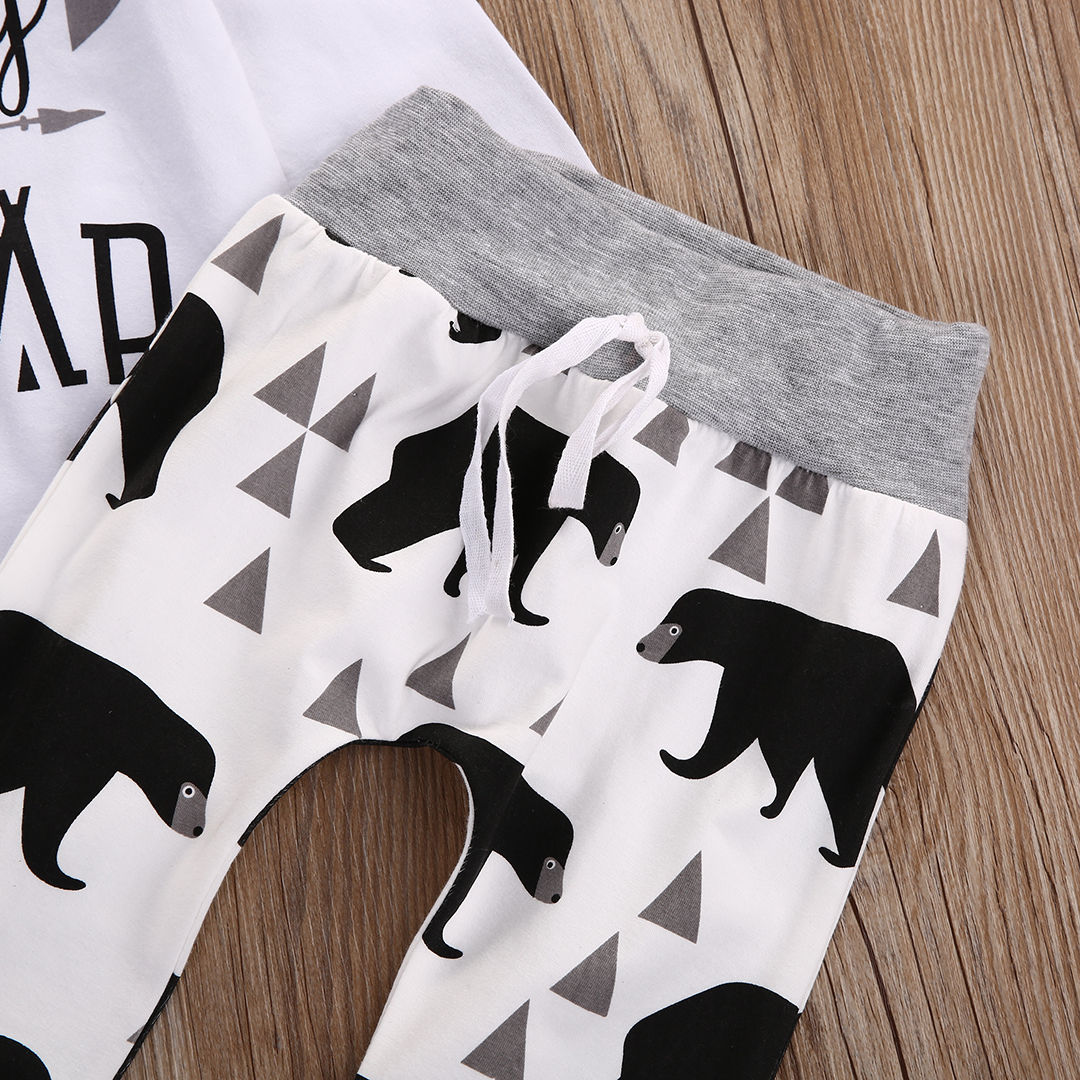 3Pcs baby Boys clothes Bear letter Pattern long sleeve Romepr+ pants +Hat 3pcs suit newborn baby boy clothing set