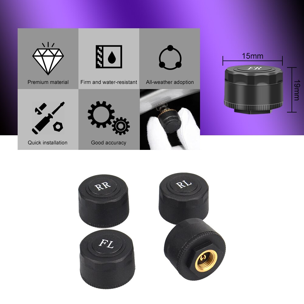 TPMS système de contrôle de pression des pneus | Auto universel, affichage LCD TPMS avec 4 capteurs externes, Charge USB