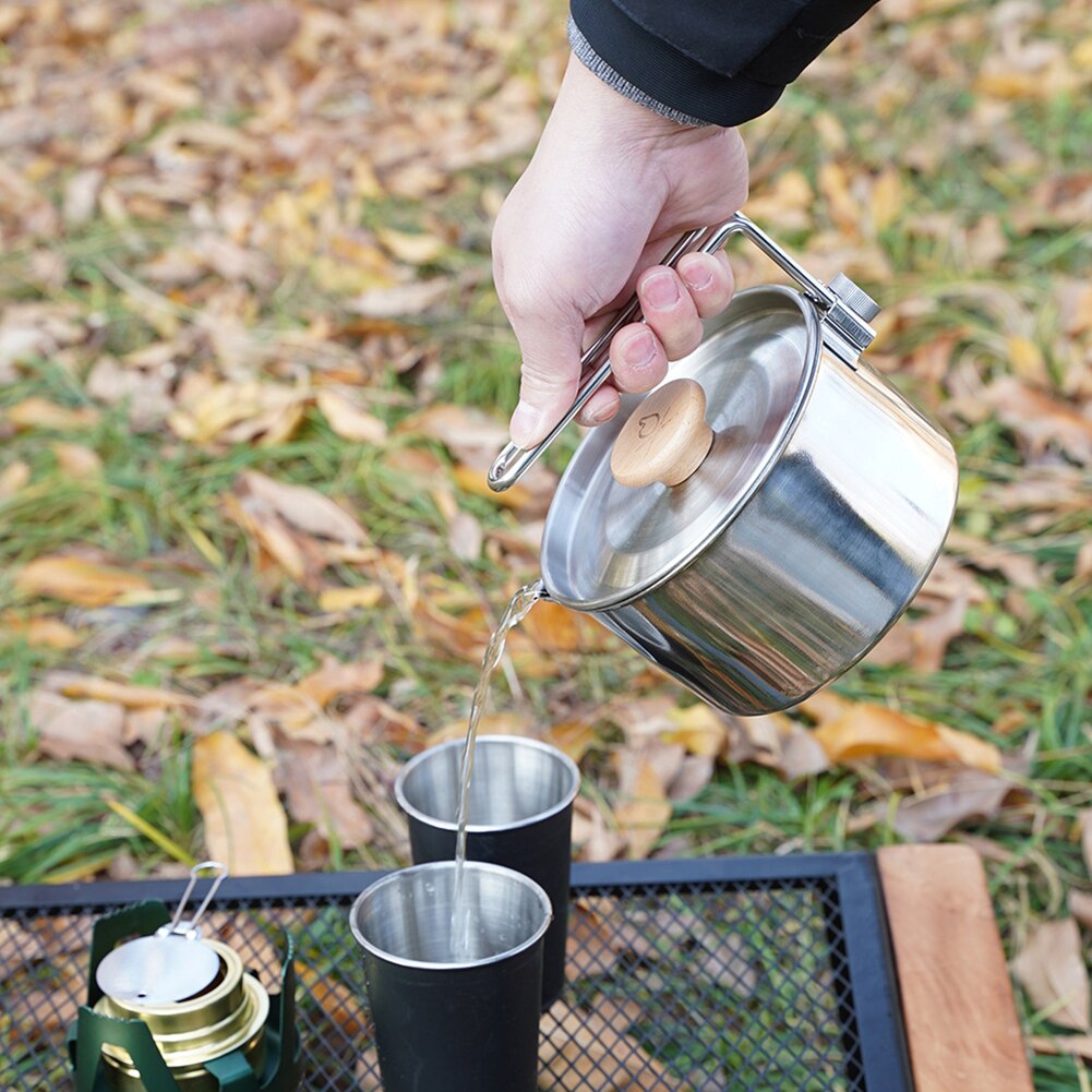 1L Outdoor Camping Theepot Wandelen Draagbare Pot Rvs Koffie Koken Pot Waterkoker Picknick Camping Apparatuur
