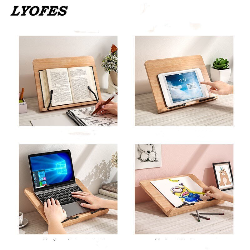 Mesa de lectura ajustable para el hogar, soporte de libros para sala de estudio, liofes, soporte de libros de cocina, páginas, sujetalibros fijo de cocina, estante de madera