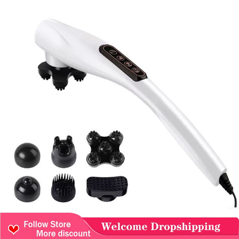 Hals Massage Hamer Draagbare Handheld Massage Stok Elektrische Massage Back Relax Multifunctionele Massage Stok Verlichten Lichaam Pijn: EU Plug / WHITE