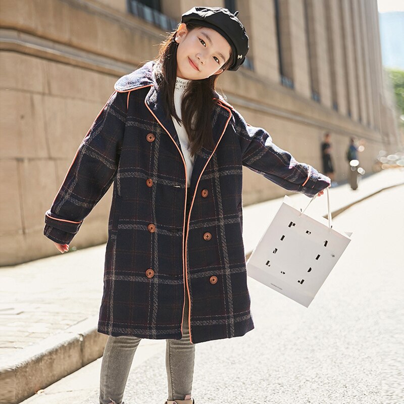 Cappotto di lana per bambina 2021 autunno e inverno nuovo plaid retrò giacca a vento spessa di media lunghezza cappotto di lana per bambini abbigliamento abbigliamento: 10T