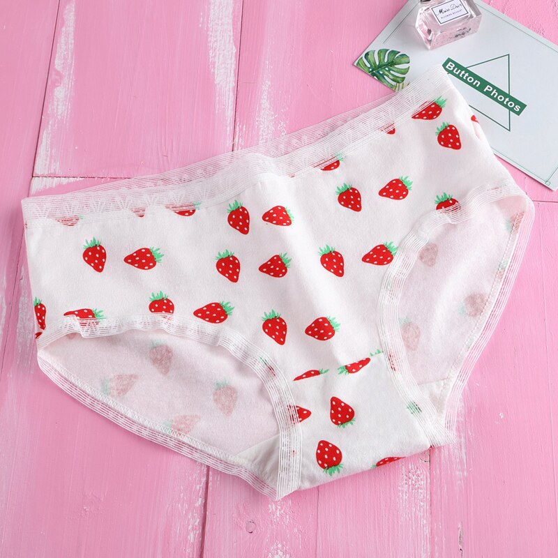 Elifashion Cute Underwear Women Pure Cotton Briefs Soft Girl Style Strawberry Pattern Heart Small Fresh Japanese Version Panties