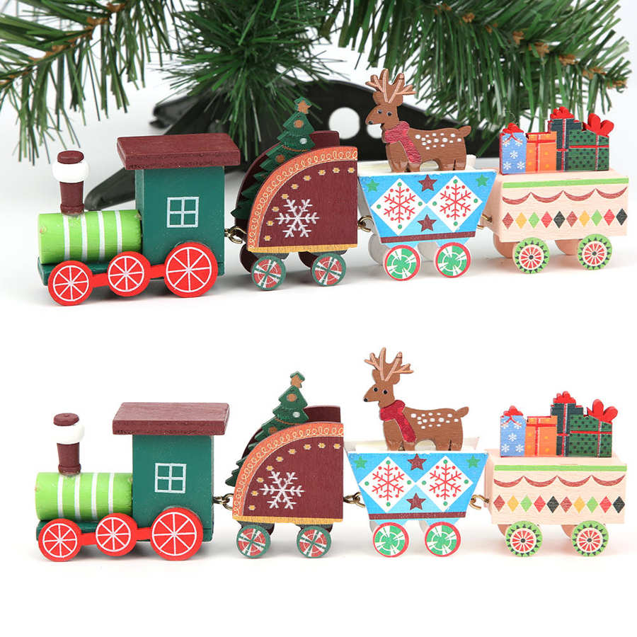 Decorazione Di buon Natale di Legno Santa Treni Giocattolo Dei Bambini Del Fumetto Del Regalo Di Natale In Legno Treno di Natale Vetrina Decorazione