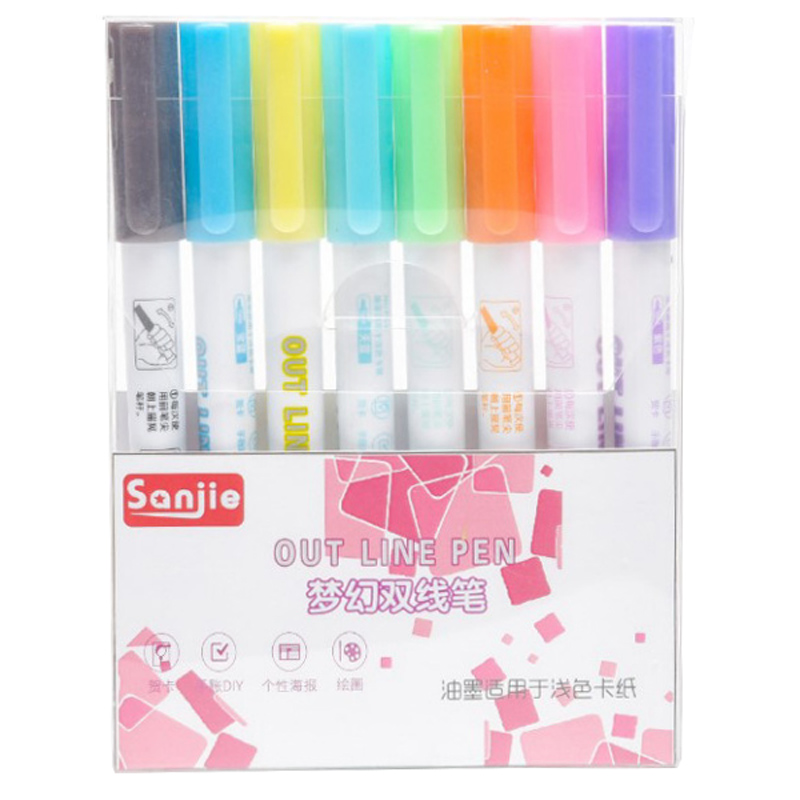 8/12 Colors/Set Double Line Outline Art Pen Fluorescent Glitter Art Marker Pens for Card Making, Birthday Greeting,Painting: Yellow
