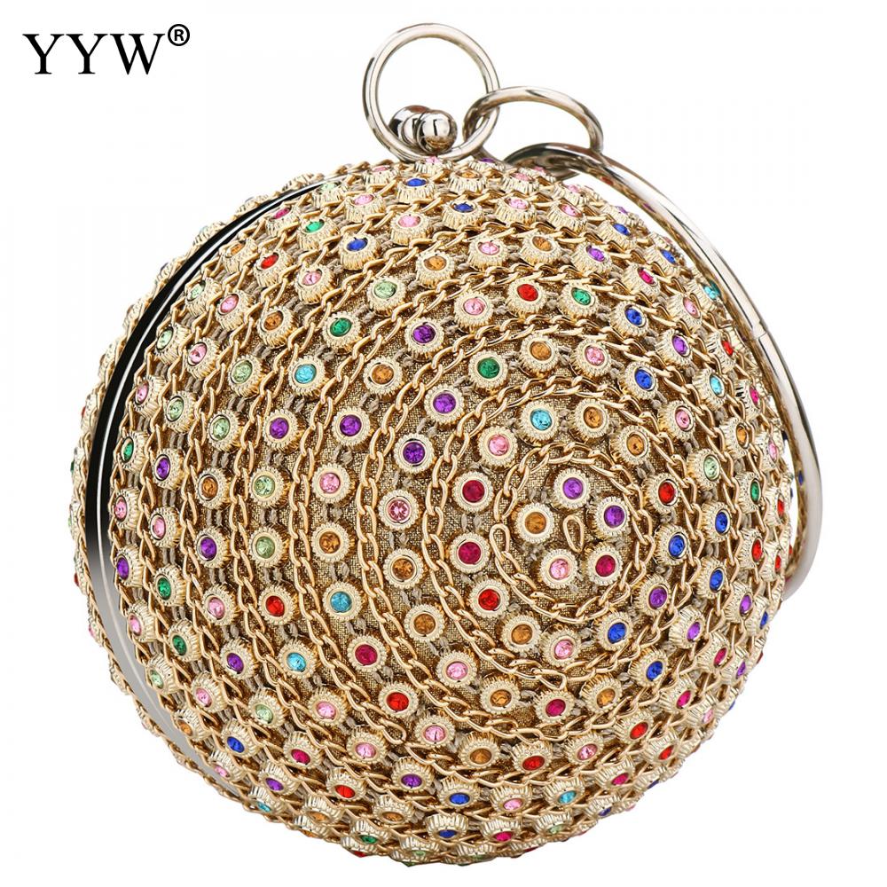 Vrouwen gouden diamanten clutch feest metalen kristal avondtas bruiloft bruids schoudertas polsbandjes clutch ronde bal portemonnee