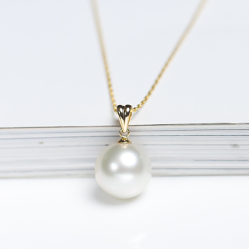 Real Big White Pearl Pendant For Women,11-12mm Natural Freshwtaer Pearl Pendant 18k Yellow Gold Chain Necklace Jewelry