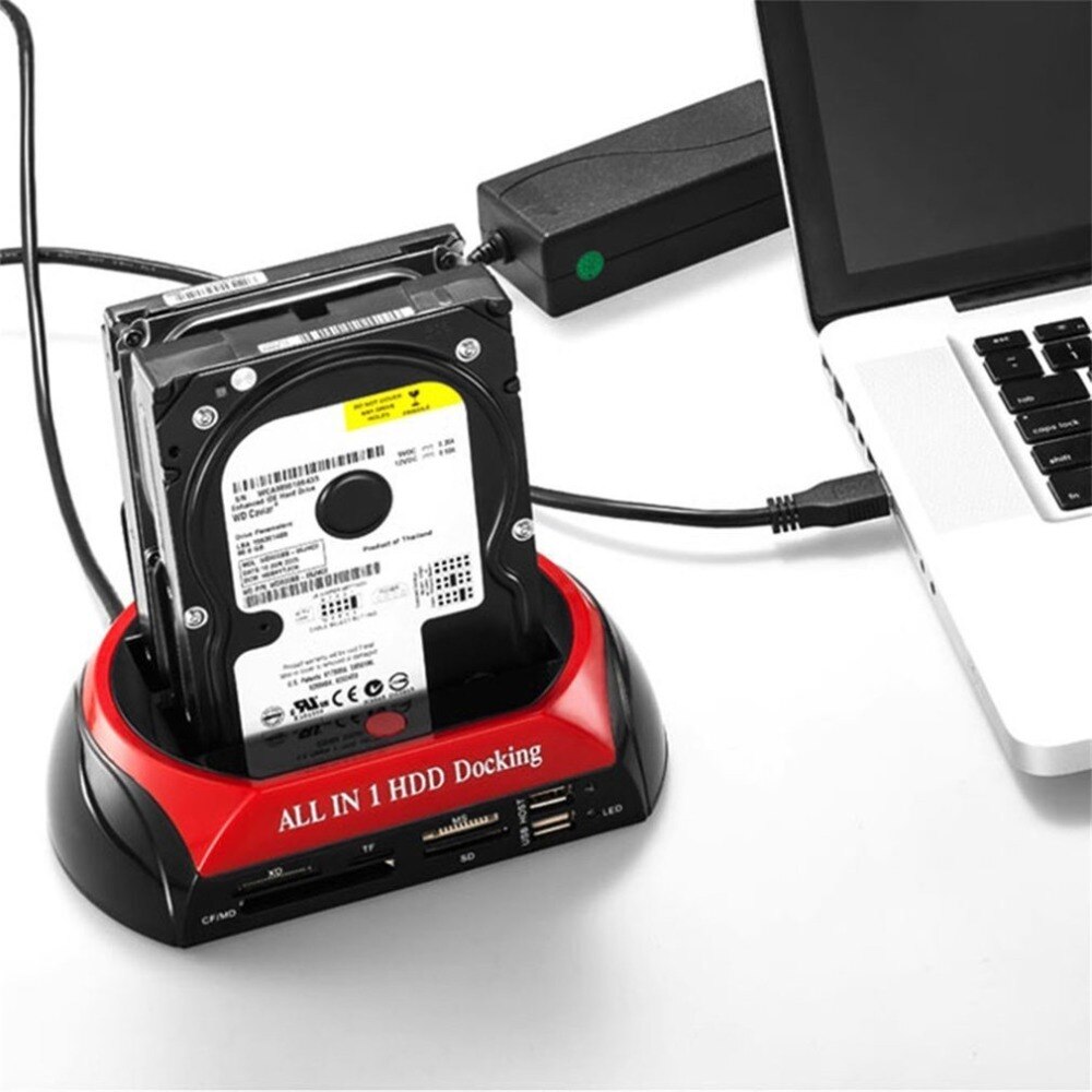 Multifuncional HDD estación de acoplamiento Dual USB 2,0/2,5/IDE de 3,5 pulgadas SATA caja externa de HDD Disco Duro carcasa lector de tarjeta