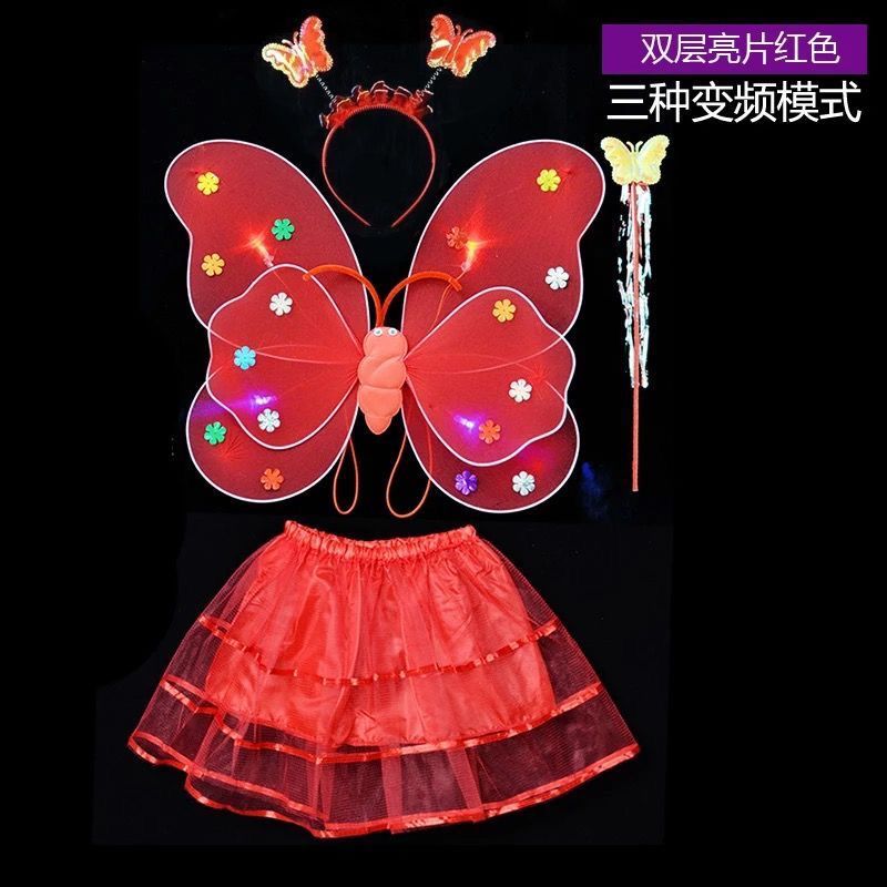 glühend kleidung Kindergarten Weihnachten Halloween mädchen freundlicher leuchten schmetterling flüGel freundlicher spielzeug zauberstab Party anzug: rot