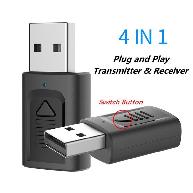 4 In 1 Bluetooth Receiver Bluetooth 5.0 USB 3.5mm Bluetooth Aux BT Audio Receiver Transmitter Wireless Dongle For Car/TV/laptop