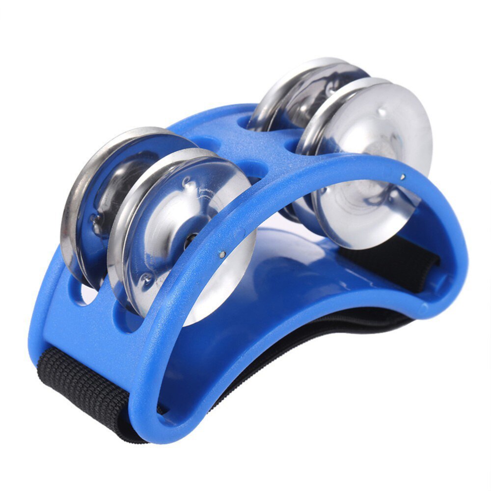 Foot Tambourine Percussion Musical Instrument With Metal Jingle Bells (Black): Blue