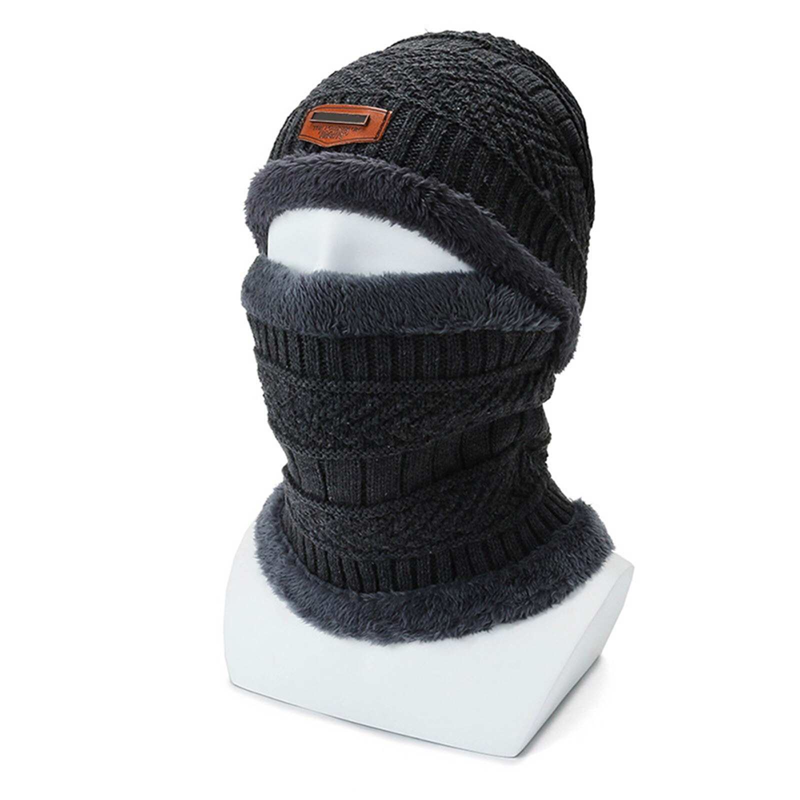 2 in 1 Winter Warm Knit Hat Scarf Set Ear Head Neck Cover Snow Ski Beanie Cap Unisex -OPK: Gray