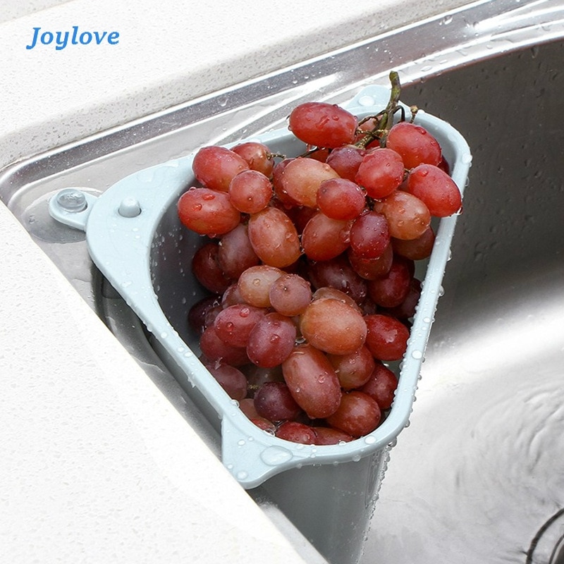 Joylove køkken trekantet vask filter afløb vegetabilsk fruite afløbskurv sugekop svampholder opbevaringsstativ vask abs
