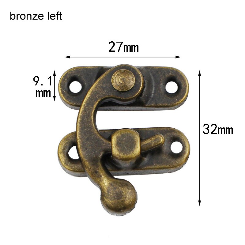10 st krok metall lås dekorativa haspar med skruvar spänne tillbehör med skruvar små antika hem förbättring: Brons kvar