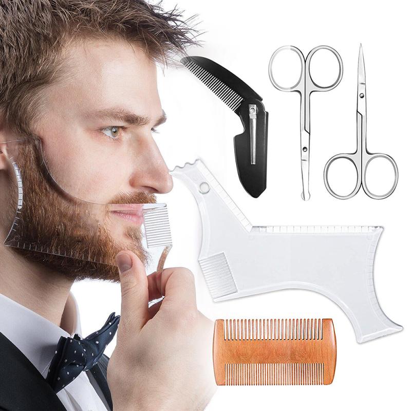 til menn skjegg styling stell sett trimming barberkam sett bart bart saks forme sikkerhet barberhøvel skjegg pleie sjablong verktøy: 01