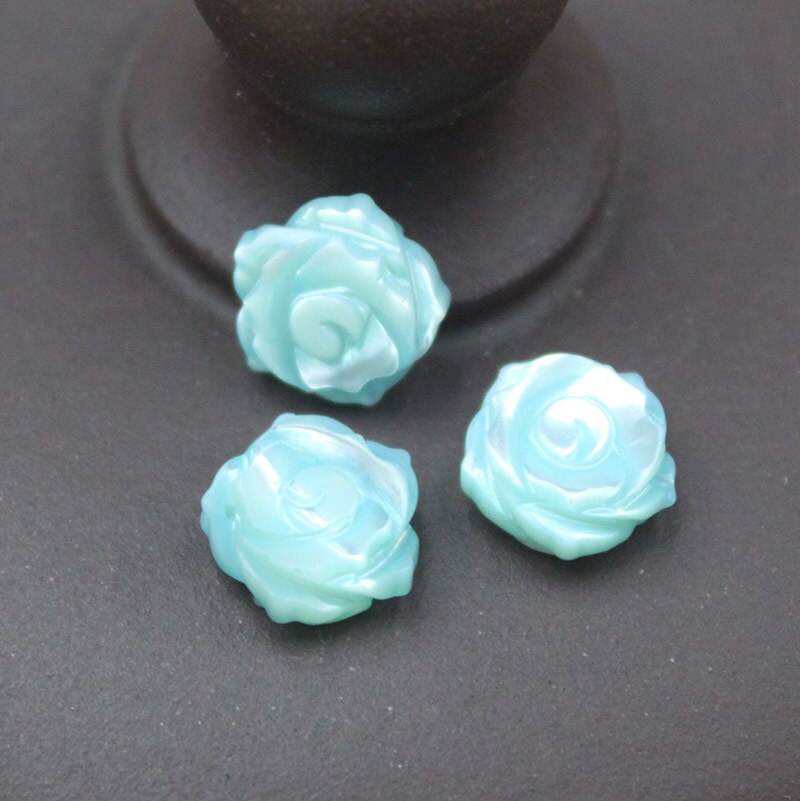 5pcs / bag natural mother-of-pearl 10mm rose straight hole bead jewelry making DIY necklace bracelet earring jewelry accessory: Blue / Single side