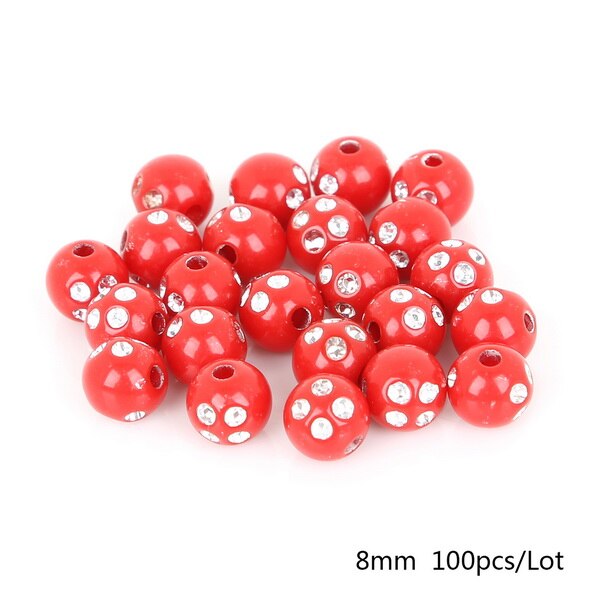 100 piece/lot 8mm Multi Colors Shiny Acrylic Round Beads For DIY Bracelets &amp; Necklaces Jewelry Makings: Red