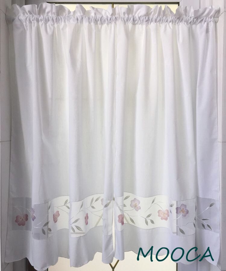 rustic flower embroidered short kitchen curtain cafe curtain white curtain