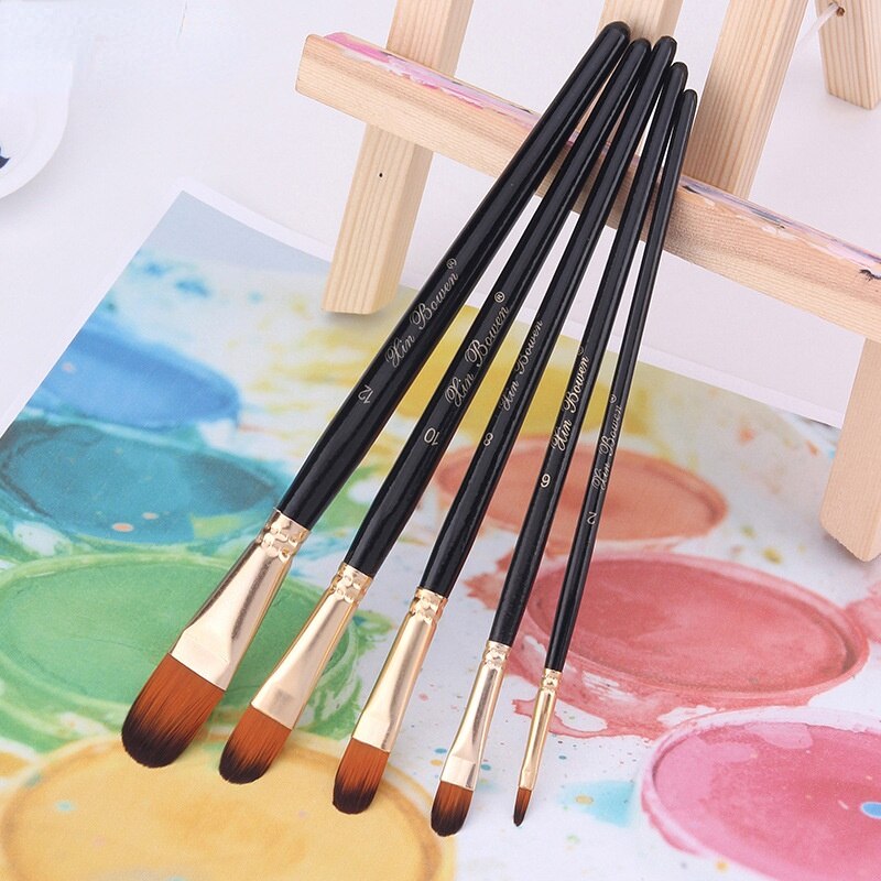 Ensemble de pinceaux de peinture à l'huile, 5 pièces, poils en Nylon, rond, pinceau plat, ange filert, acrylique, bricolage, stylo aquarelle pour artistes, débutants