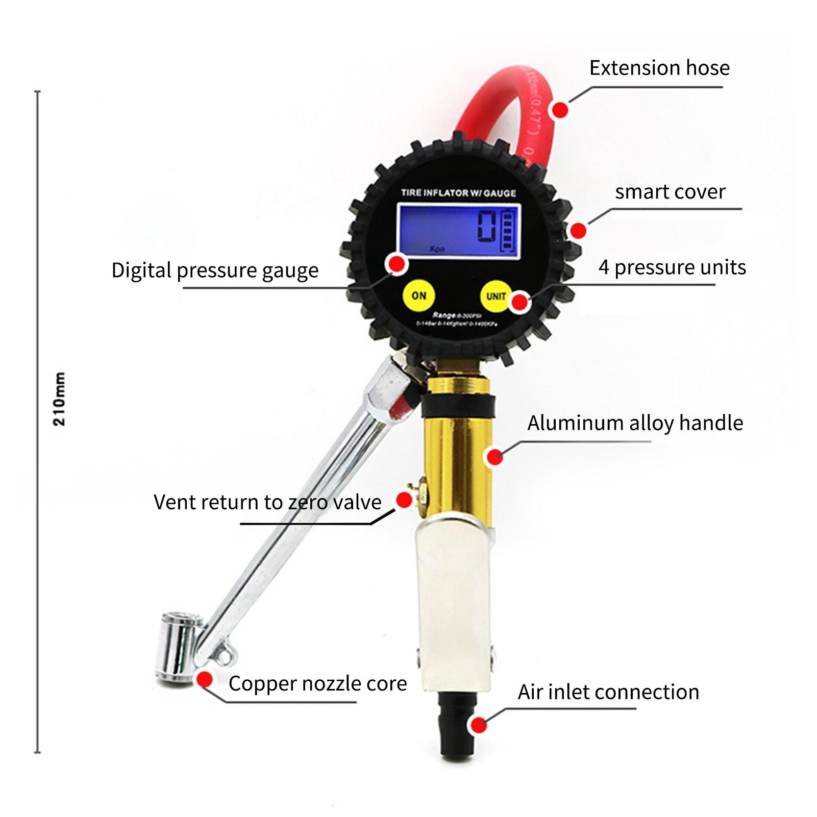 Bandenspanningsmeter Digitale Hoge Precisie Luchtcompressor Meter Anti-Roest Bandenspanning Tester Auto