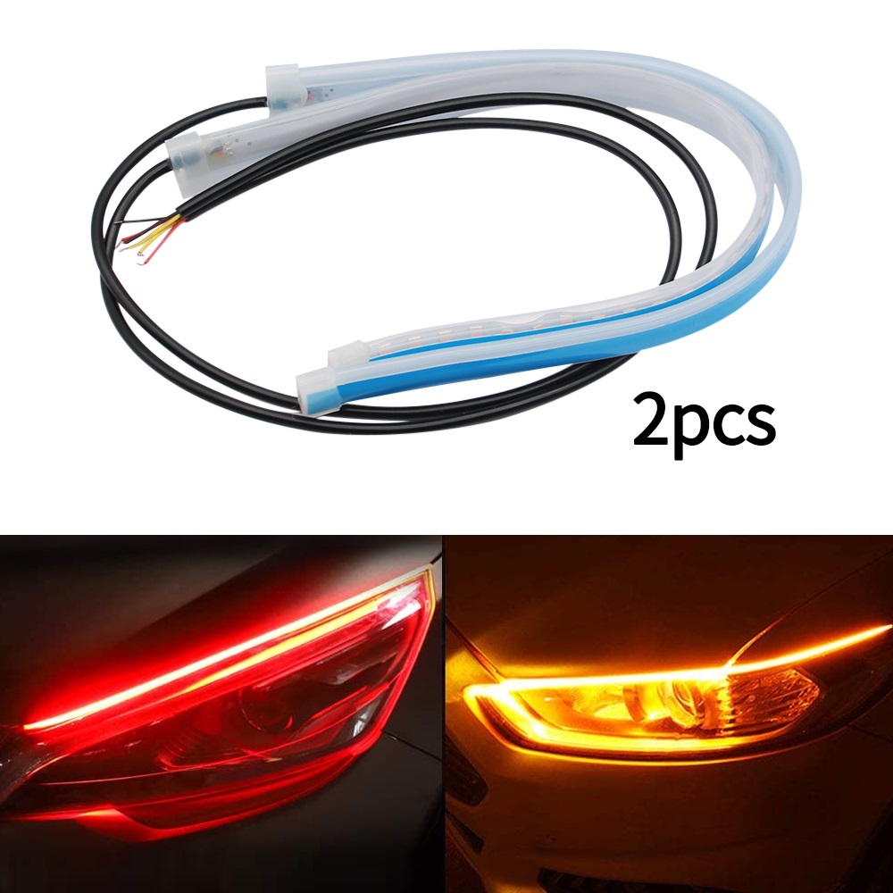 2 uds 12V LED DRL luz de circulación diurna de coche tira impermeable Flexible faros de coche señal de giro blanca luces de flujo de freno amarillas: Azul oscuro / 3.000 K