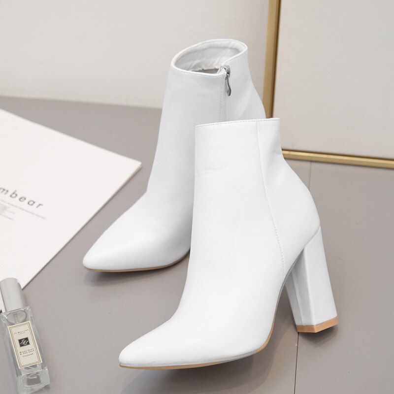 Botas PRETO BRANCO para mujer, botines blancos de tacón alto, a la , con punta en pico, fáciles de combinar, botas para mujer, ZL-QS048