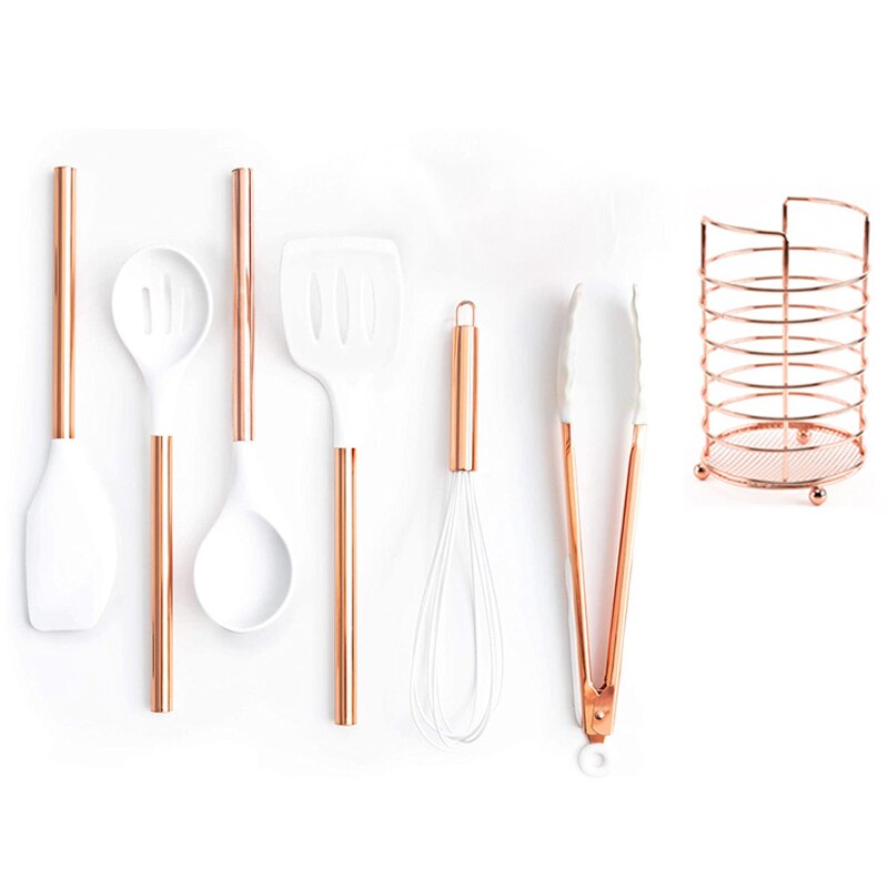 6/7 Pcs Silicone Kitchen Spatula Set,Cooking Utensils Sets with Rose Gold Handle Silicone Kitchen Tools Non-stick Kitchenware