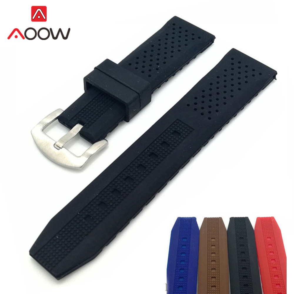 Universele sport waterdichte siliconen horlogeband 16mm 18mm 20mm 22mm 24mm rubberen ademende metalen gesp armbandband riem
