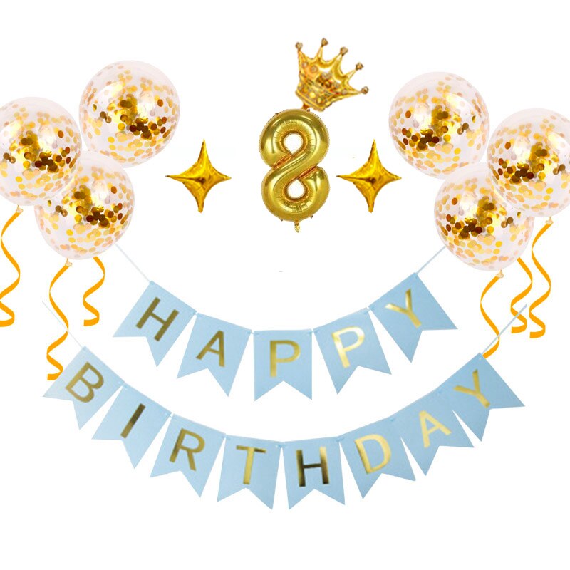 Oh urodziny dziecka balon w kształcie cyfry zestaw konfetti baner urodzinowy flaga Baby Shower dekoracje świąteczne dziewczyna chłopiec zaopatrzenie firm: 8st Blue